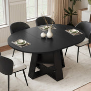 Hawsaiy Extendable Round to Oval Dining Table Set for 4, Space-Saving Wooden Table with Hidden Storage, Expandable Dining Table with Faux Leather Chairs