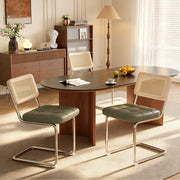 Hawsaiy Velvet Rattan Dining Chairs Set of 2/3/4/6/8, Upholstered Dining Room Chairs with Cane Back, Mid Century Modern Cantilever Kitchen Chairs, Chrome Frame Armless Side Chairs