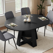 Hawsaiy Extendable Round to Oval Dining Table Set for 4–6, Space-Saving Wooden Table with Hidden Storage, Expandable Dining Table with Upholstered Chairs