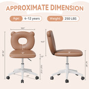 Nalupatio Bear Kids Desk Chair with Wheels& Back, Adjustable Armless Child Study Chair, Cute Teddy Fabric Office Chair, Vanity Makeup Chair for Girl & Lady in Bedroom Reading Living Room,Beige