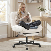 Hawsaiy Criss Cross Office Chair with Footrest, Oversized Sherpa Cross Legged Desk Chair, Height Adjustable Swivel Vanity Chair for Home Office Bedroom