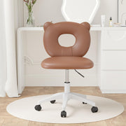 Hawsaiy Bear Kids Desk Chair with Wheels& Back, Adjustable Armless Child Study Chair, Cute PU Leather Office Chair, Vanity Makeup Chair for Girl & Lady in Bedroom Reading Living Room,Umber