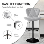 Nalupatio Modern Bar Stools Set of 2, Adjustable Faux Leather Upholstered Swivel Bar Stools, Counter Height Bar Chairs with Back for Kitchen Island, Black