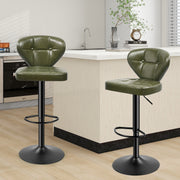 Nalupatio Bar Stools,PU Leather Adjustable Swivel Barstools Kitchen Counter Height Bar Stools, Hydraulic for Kitchen Counter Height, Square Island Backed Bar Stools,Black,Set of 2