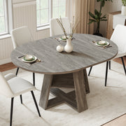 Hawsaiy Extendable Round to Oval Dining Table Set for 4–6, Space-Saving Wooden Table with Hidden Storage, Expandable Dining Table with Upholstered Chairs