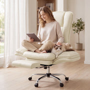 Hawsaiy Cross Legged Office Chair with Flip Armrests，Big and Tall Executive Office Chair, 135° Reclining Criss Cross Chair with Footrest & Lumbar Pillow