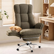 Hawsaiy Cross Legged Office Chair with Flip Armrests，Big and Tall Executive Office Chair, 135° Reclining Criss Cross Chair with Footrest & Lumbar Pillow
