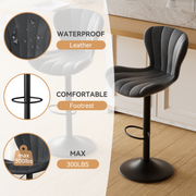 Nalupatio Modern Bar Stools Set of 2 Faux Leather Upholstered Swivel Barstools,Black