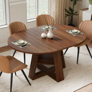 Hawsaiy Extendable Round to Oval Dining Table Set for 4–6, Space-Saving Wooden Table with Hidden Storage, Expandable Dining Table with Upholstered Chairs