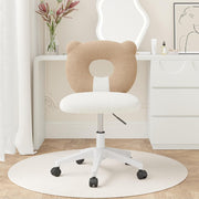 Hawsaiy Bear Kids Desk Chair with Wheels& Back, Adjustable Armless Child Study Chair, Cute PU Leather Office Chair, Vanity Makeup Chair for Girl & Lady in Bedroom Reading Living Room,Umber