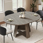 Hawsaiy Extendable Round to Oval Dining Table Set for 4, Space-Saving Wooden Table with Hidden Storage, Expandable Dining Table with Faux Leather Chairs