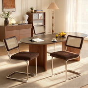 Hawsaiy Velvet Rattan Dining Chairs Set of 2/3/4/6/8, Upholstered Dining Room Chairs with Cane Back, Mid Century Modern Cantilever Kitchen Chairs, Chrome Frame Armless Side Chairs