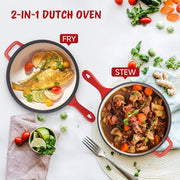 Kerilyn Enameled Cast Iron Skillets, 2-in-1 Cast Iron Dutch Oven Pot With Lid Set, 3QT Dutch Oven + 1.5QT Skillet For Frying, Baking, Stewing, Grilling, Indoor And Outdoor