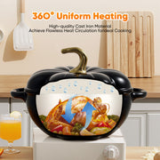 Hawsaiy 4.5 QT Pumpkin Shaped Cast Iron Dutch Oven, 360° Uniform Heating, Enameled Cast Iron Pot with Lid, Suitable for Most Stoves, Festive Cookware