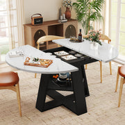 Hawsaiy 43.3-59 in Extendable Oval Dining Table for 4-6, Space-Saving Round Kitchen Table with Hidden Leaf Storage & Bottom Shelf for Small Space