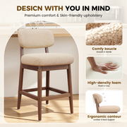 Hawsaiy Counter Height Bar Stools Set of 2/4, Mid Century Modern Boucle Barstools with Solid Wood Frame, Upholstered Kitchen Island Stools with Backrest & Footrest