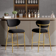 Hwawsaiy Counter Height Bar Stools Set of 2, Velvet Ergonomic Modern Counter Stool with Back, 25.9 inch Seat Height Comfy Bar Chairs with Powder Sprayed Golden Metal Legs, Grey