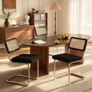 Hawsaiy Velvet Rattan Dining Chairs Set of 2/3/4/6/8, Upholstered Dining Room Chairs with Cane Back, Mid Century Modern Cantilever Kitchen Chairs, Chrome Frame Armless Side Chairs