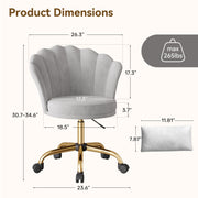 Hawsaiy Shell Back Home Office Chair with Lumbar Pillow, Modern Upholstered Desk Chair with Gold Metal Base, Swivel Adjustable Computer Chair for Home Office