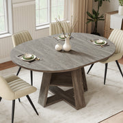 Hawsaiy Extendable Round to Oval Dining Table Set for 4–6, Space-Saving Wooden Table with Hidden Storage, Expandable Dining Table with Upholstered Chairs