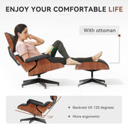 Nalupatio Lounge Chair with Ottoman, Comfy Recliner with Wide Armrest, Mid Century Modern Accent Chair with Heavy Duty Base Support for Living Room Bedroom Office (Top PU Leather)