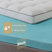 Nalupatio Memory Foam Mattress Topper Queen Size, Dual Layer 4 Inch Mattress Pad,2 Inch Gel Memory Foam Plus 2 Inch Pillow Top Cover with 8-21 Inch Deep Pocket
