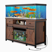 Hawsaiy  Fish Tank Stand with Power Outlet, Fits Up to 100 Gallon Aquarium, 800 lbs Capacity, Sliding Barn Doors, Adjustable Shelves, Storage for Fish Supplies, ETL Certified, Brown