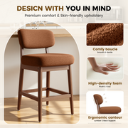 Hawsaiy Counter Height Bar Stools Set of 2/4, Mid Century Modern Boucle Barstools with Solid Wood Frame, Upholstered Kitchen Island Stools with Backrest & Footrest
