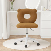 Hawsaiy Bear Kids Desk Chair with Wheels& Back, Adjustable Armless Child Study Chair, Cute PU Leather Office Chair, Vanity Makeup Chair for Girl & Lady in Bedroom Reading Living Room,Umber