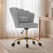 Hawsaiy Shell Back Home Office Chair with Lumbar Pillow, Modern Upholstered Desk Chair with Gold Metal Base, Swivel Adjustable Computer Chair for Home Office