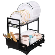 Kerilyn Dish Drying Rack, 2-Tier Land Stainless Steel Kitchen Organizer with Drain Board & Utensil Holders，Removable & Multifunctional Large Capacity Storage Rack for Kitchen Counter, Midnight