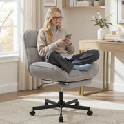 Hawsaiy Criss Cross Office Chair with Footrest, Oversized Sherpa Cross Legged Desk Chair, Height Adjustable Swivel Vanity Chair for Home Office Bedroom