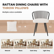 Hawsaiy Rattan Dining Chairs Set of 2, Upholstered Cane Back Kitchen Chairs with Metal Legs & Throw Pillow, Mid Century Modern Farmhouse Dining Room Chairs
