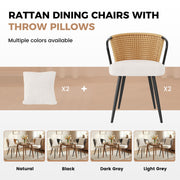 Hawsaiy Rattan Dining Chairs Set of 2, Upholstered Cane Back Kitchen Chairs with Metal Legs & Throw Pillow, Mid Century Modern Farmhouse Dining Room Chairs