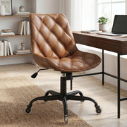 Hawsaiy Armless Office Chair with Rubber Wheels, PU Leather Desk Chair, Mid Back Adjustable Swivel Computer Chair, Small Space Vanity Task Chair