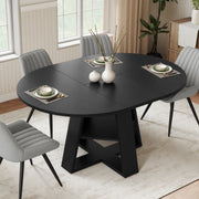 Hawsaiy Extendable Round to Oval Dining Table Set for 4–6, Space-Saving Wooden Table with Hidden Storage, Expandable Dining Table with Upholstered Chairs