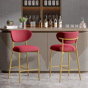 Hwawsaiy Counter Height Bar Stools Set of 2, Velvet Ergonomic Modern Counter Stool with Back, 25.9 inch Seat Height Comfy Bar Chairs with Powder Sprayed Golden Metal Legs, Grey