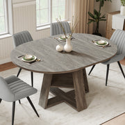 Hawsaiy Extendable Round to Oval Dining Table Set for 4–6, Space-Saving Wooden Table with Hidden Storage, Expandable Dining Table with Upholstered Chairs
