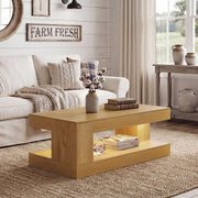 Hawsaiy Farmhouse Coffee Table with Storage Shelf & LED Light, 47