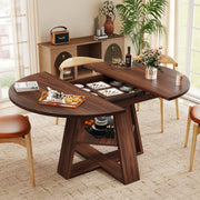 Hawsaiy 43.3-59 in Extendable Oval Dining Table for 4-6, Space-Saving Round Kitchen Table with Hidden Leaf Storage & Bottom Shelf for Small Space