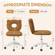 Nalupatio Bear Kids Desk Chair with Wheels& Back, Adjustable Armless Child Study Chair, Cute Teddy Fabric Office Chair, Vanity Makeup Chair for Girl & Lady in Bedroom Reading Living Room,Beige