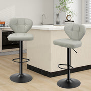 Nalupatio Bar Stools,PU Leather Adjustable Swivel Barstools Kitchen Counter Height Bar Stools, Hydraulic for Kitchen Counter Height, Square Island Backed Bar Stools,Black,Set of 2