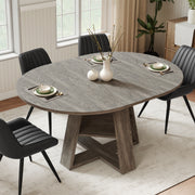 Hawsaiy Extendable Round to Oval Dining Table Set for 4–6, Space-Saving Wooden Table with Hidden Storage, Expandable Dining Table with Upholstered Chairs