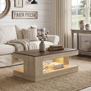 Hawsaiy Farmhouse Coffee Table with Storage Shelf & LED Light, 47