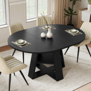 Hawsaiy Extendable Round to Oval Dining Table Set for 4–6, Space-Saving Wooden Table with Hidden Storage, Expandable Dining Table with Upholstered Chairs