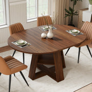 Hawsaiy Extendable Round to Oval Dining Table Set for 4–6, Space-Saving Wooden Table with Hidden Storage, Expandable Dining Table with Upholstered Chairs