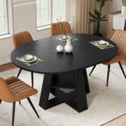Hawsaiy Extendable Round to Oval Dining Table Set for 4–6, Space-Saving Wooden Table with Hidden Storage, Expandable Dining Table with Upholstered Chairs