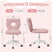 Hawsaiy Bear Kids Desk Chair with Wheels& Back, Adjustable Armless Child Study Chair, Cute PU Leather Office Chair, Vanity Makeup Chair for Girl & Lady in Bedroom Reading Living Room,Umber