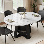 Hawsaiy Extendable Round to Oval Dining Table Set for 4–6, Space-Saving Wooden Table with Hidden Storage, Expandable Dining Table with Upholstered Chairs