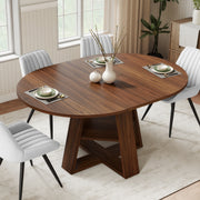 Hawsaiy Extendable Round to Oval Dining Table Set for 4–6, Space-Saving Wooden Table with Hidden Storage, Expandable Dining Table with Upholstered Chairs